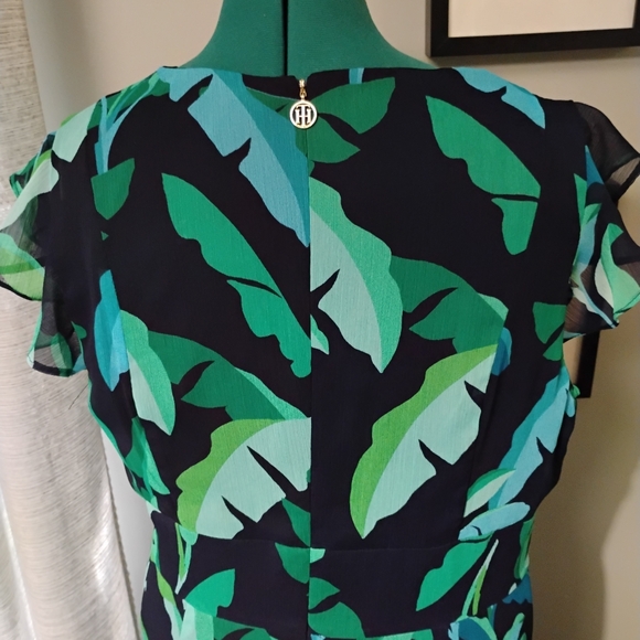 Tommy Hilfiger Tropical Leaf Print High-Low Dress, Sz 16 - Picture 7 of 14